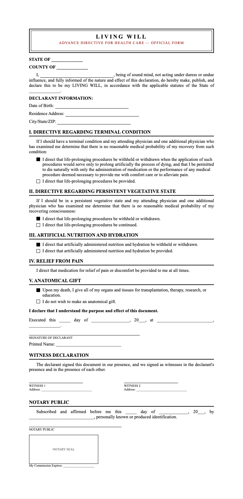 Government Gazette living will